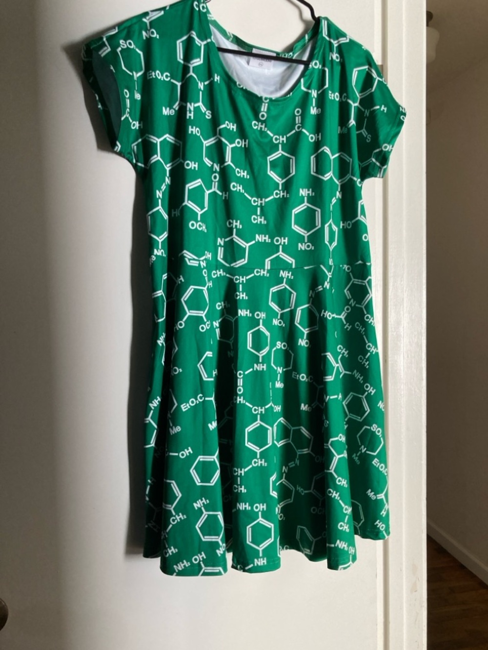Green Chemical Print Fit-and-Flare Dress